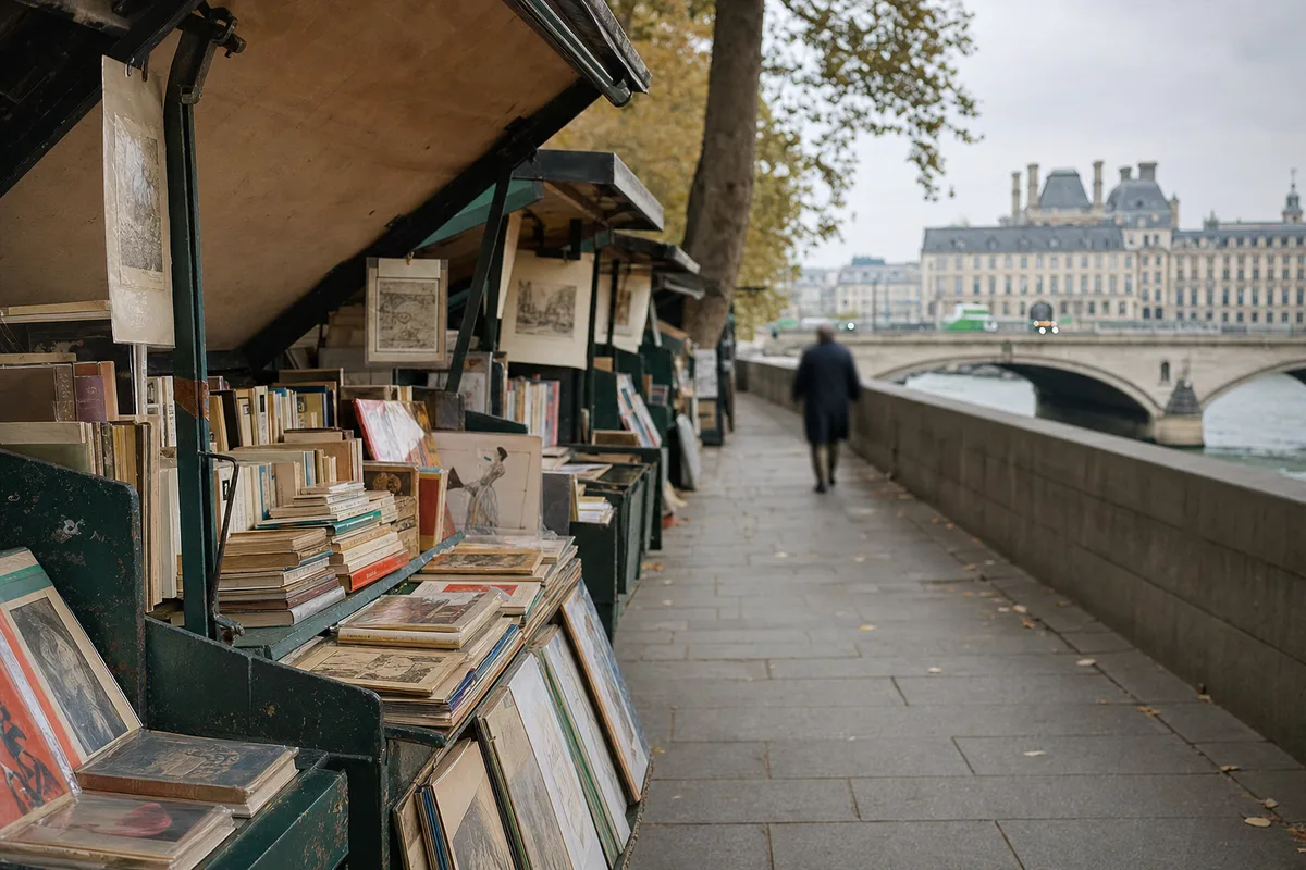Boîtes vertes des bouquinistes le long des quais de Seine